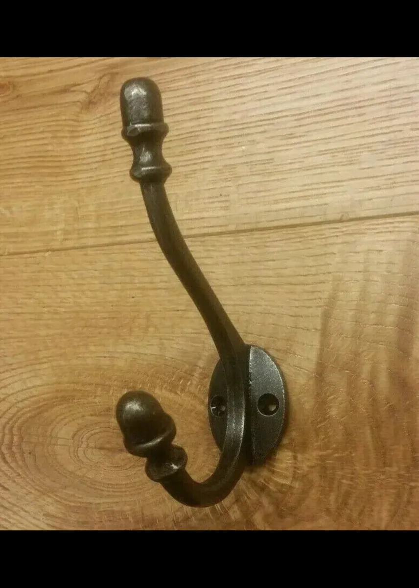 6 Cast Iron Coat Hooks Double Acorn NEW