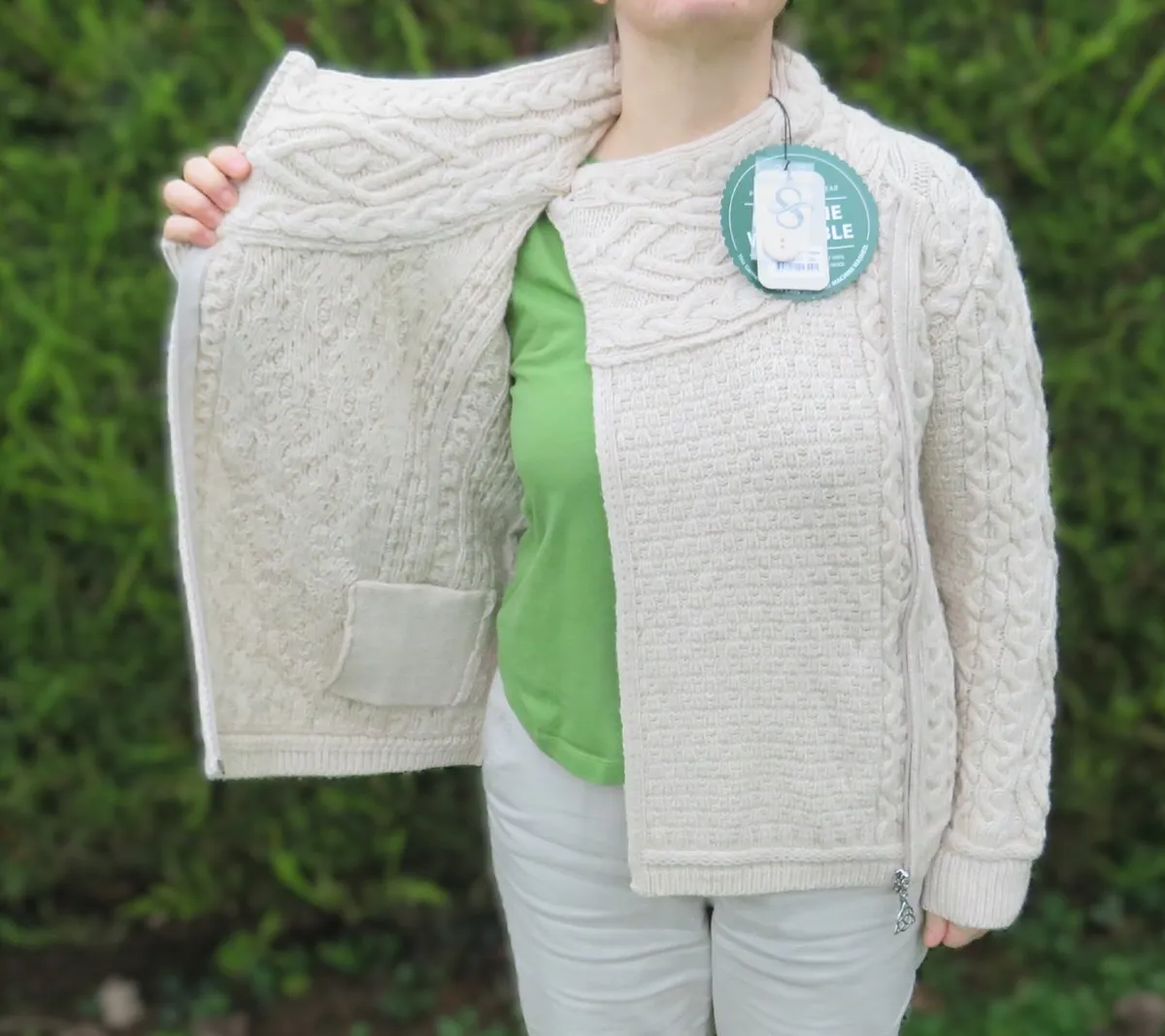 NEW 100% Merino Wool Irish Aran Side‑Zip cardigan - Image 3
