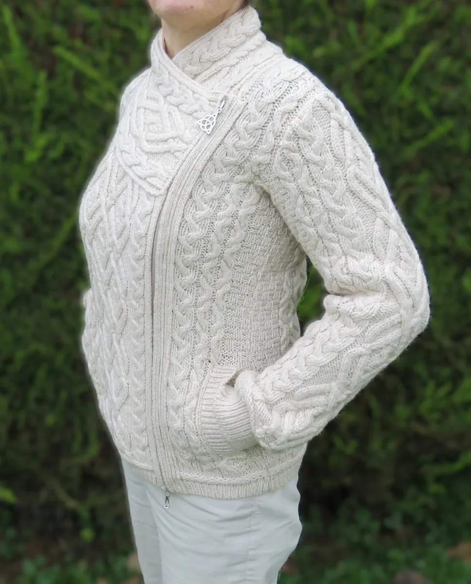 NEW 100% Merino Wool Irish Aran Side‑Zip cardigan - Image 1