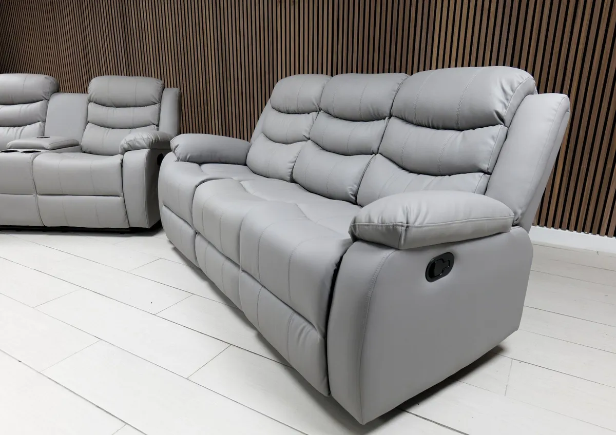 Light Grey Leather Wireless Charging Recliner Sofa - Image 2