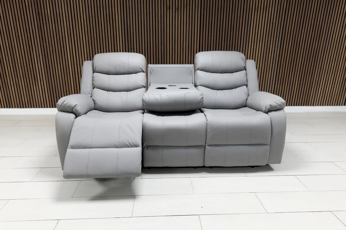 Light Grey Leather Wireless Charging Recliner Sofa - Image 4