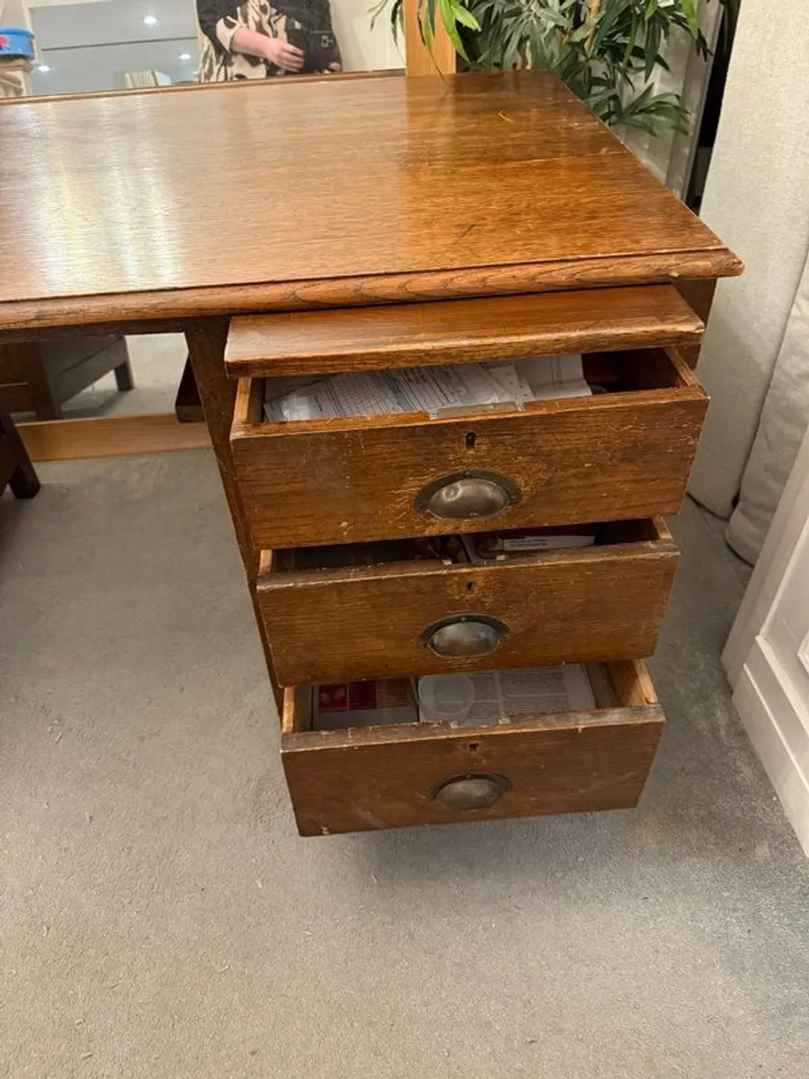 Antique solid wood desk with 6 drawers and writing boards. See description. - Image 2
