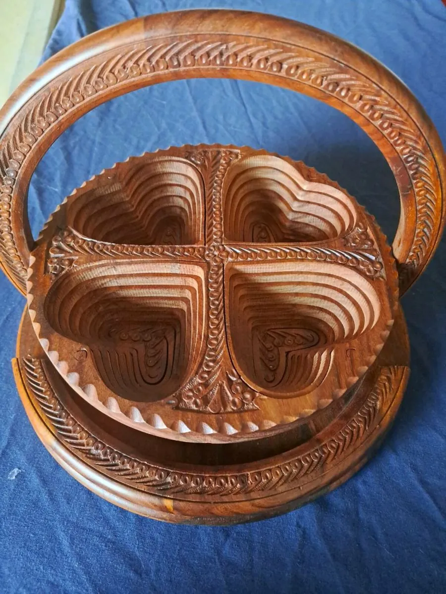 Hand Carved Wooden Basket / Serving Dish - Image 1