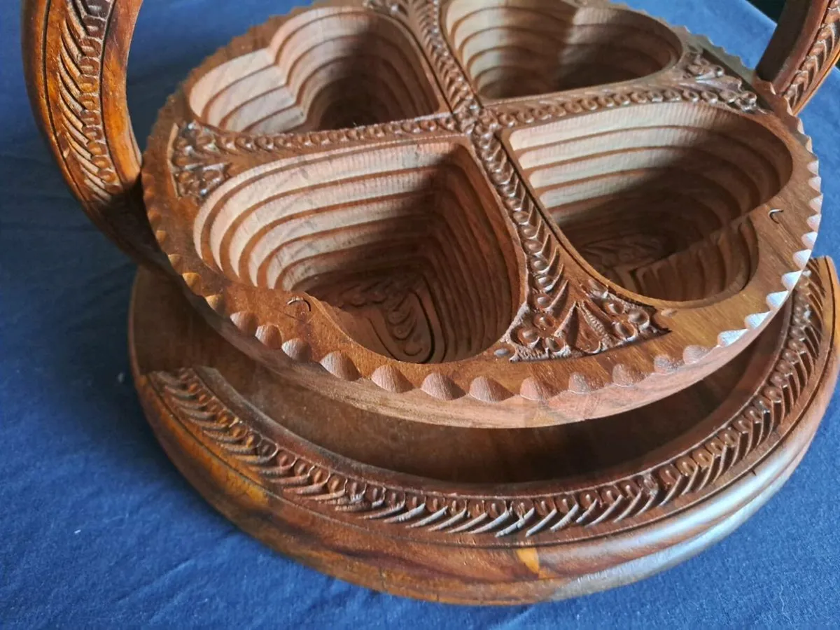 Hand Carved Wooden Basket / Serving Dish - Image 2