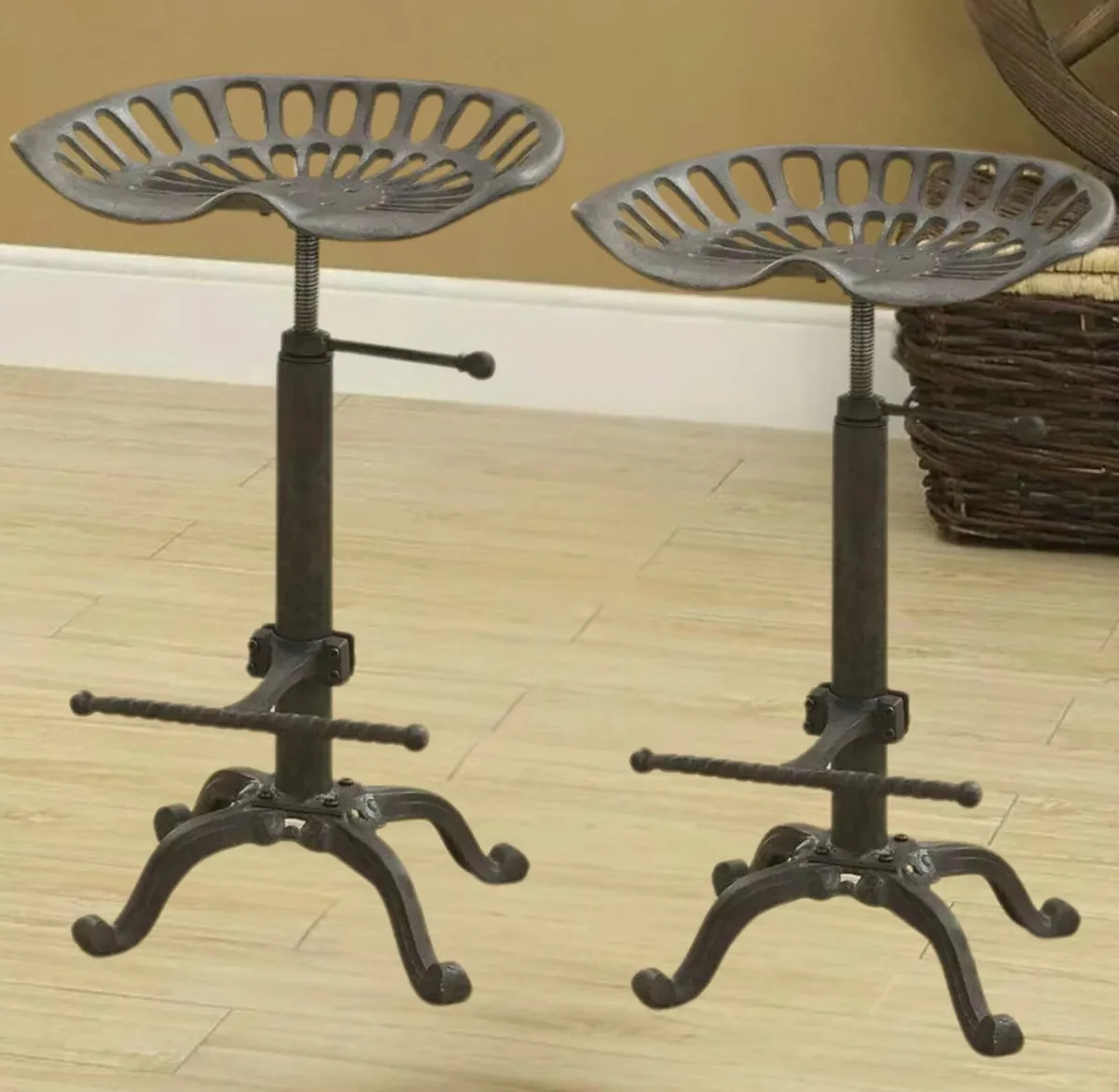 2 x Tractor Style Cast Iron Kitchen Bar Stools NEW - Image 1