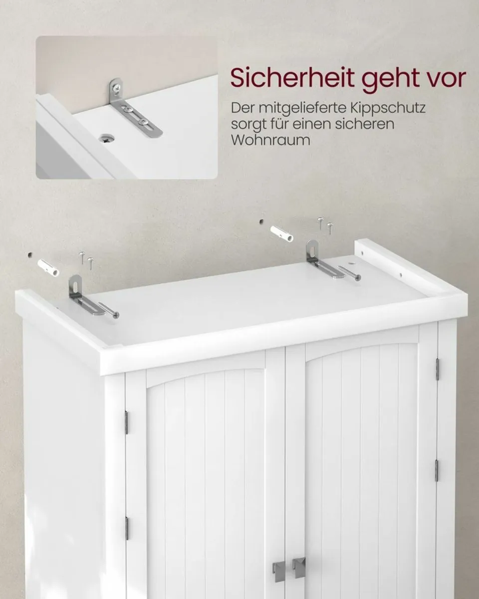 Tall White Storage Cabinet with Shelves and Drawer - Image 3