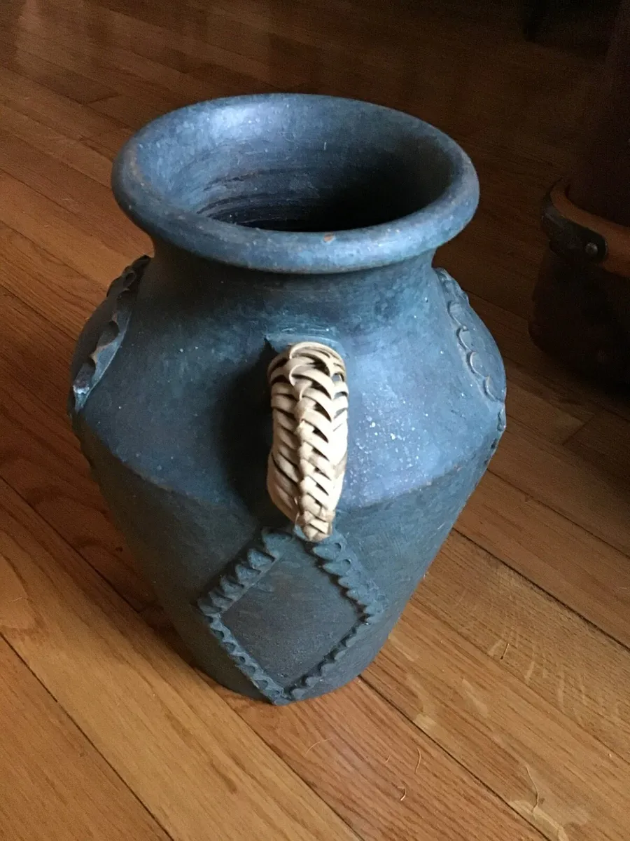 Vintage Stone Urn/Vase with Rattan Bound Handles - Image 3