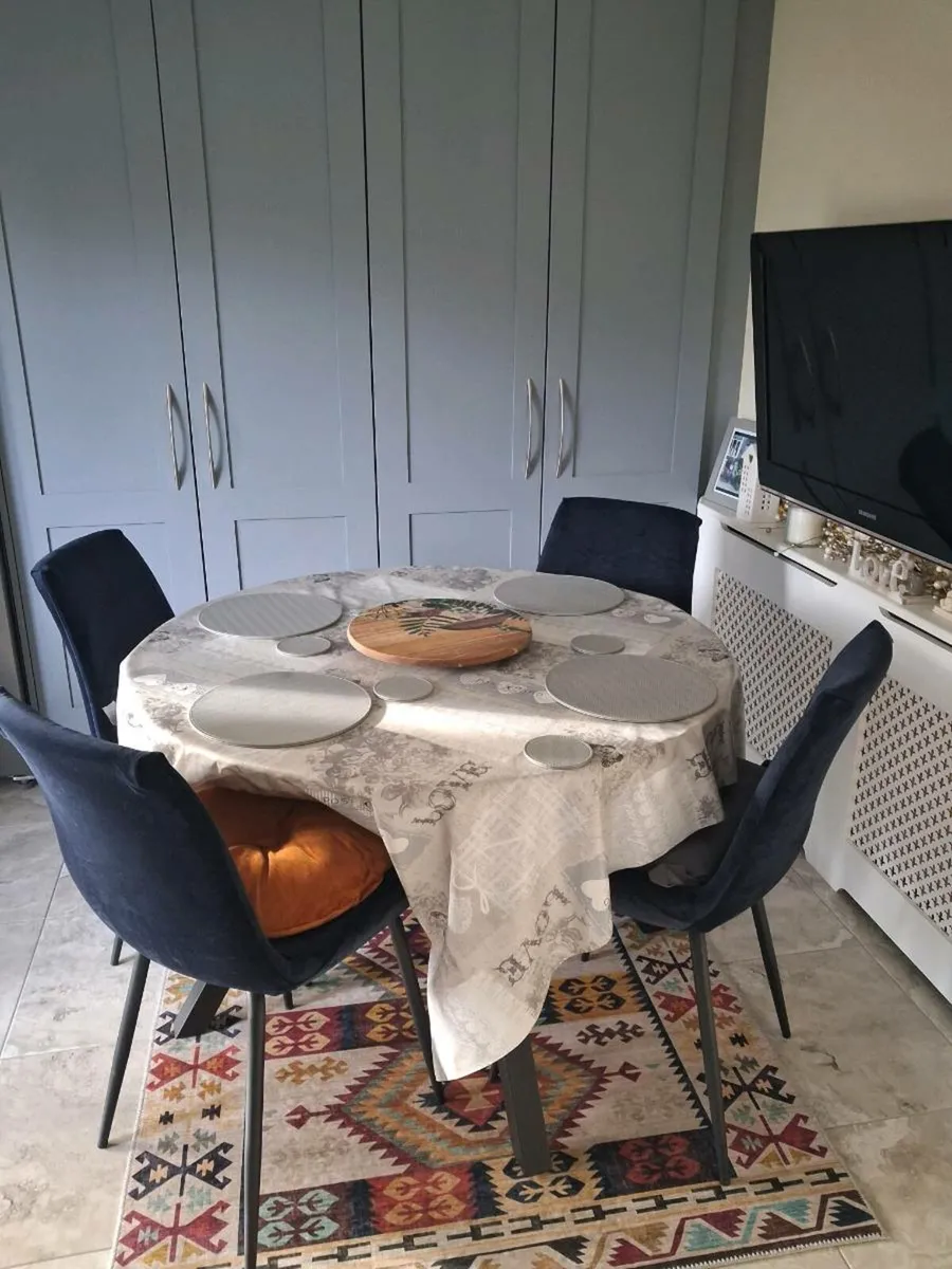 Ez Living Round Table & 4 chairs with Suede coveri - Image 3