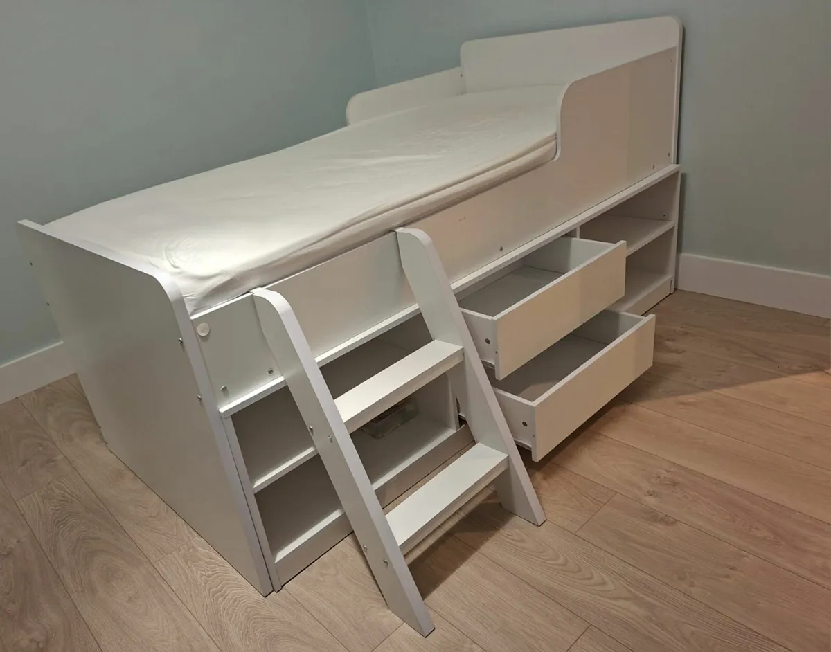 White single bed with storage- Very good condition - Image 1