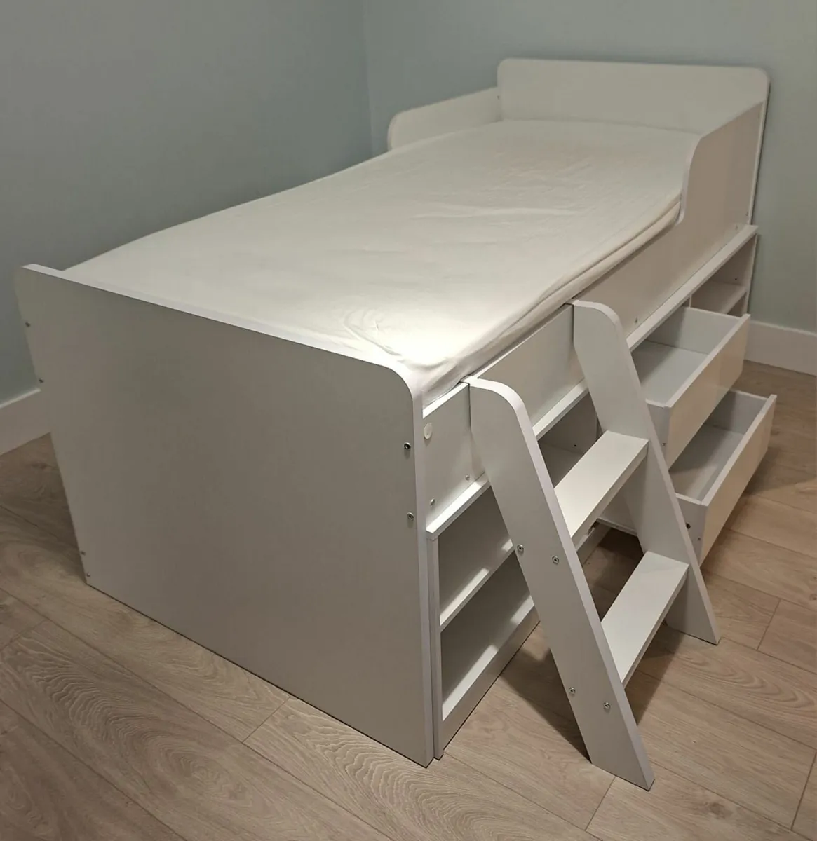 White single bed with storage- Very good condition - Image 2