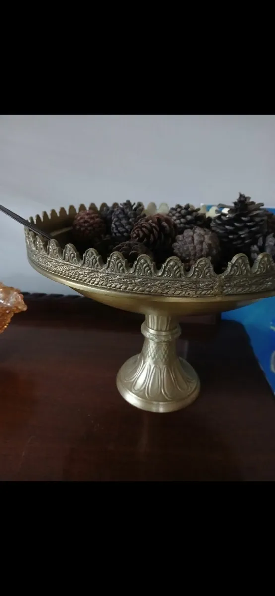 Antique Brass Pedestal Stand, Fruit Display - Image 2