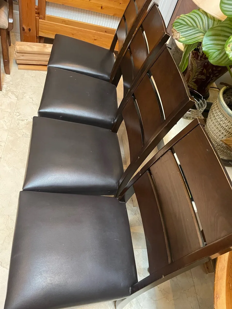 4 x Fabulous Leather Walnut Kitchen Dining Chairs - Image 2