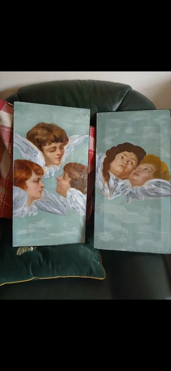 Original French  Oil on Canvas Painting, Cherubs, - Image 1