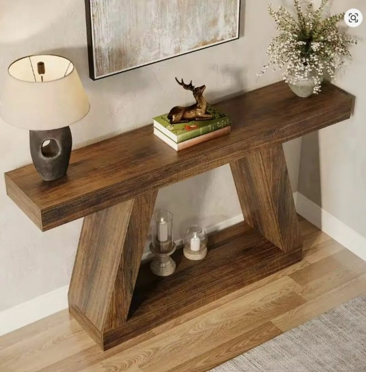Farmhouse Entryway Console Table Rustic Brown Wood - Image 3