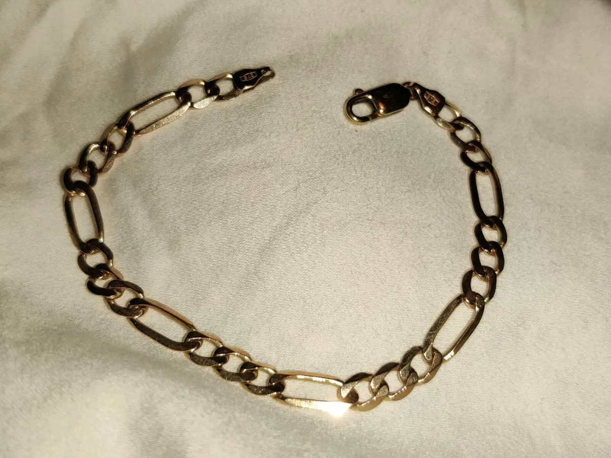 SOLID FIGARO, 9CT SOLID Gold 6.59g New 8"Bracelet - Image 1