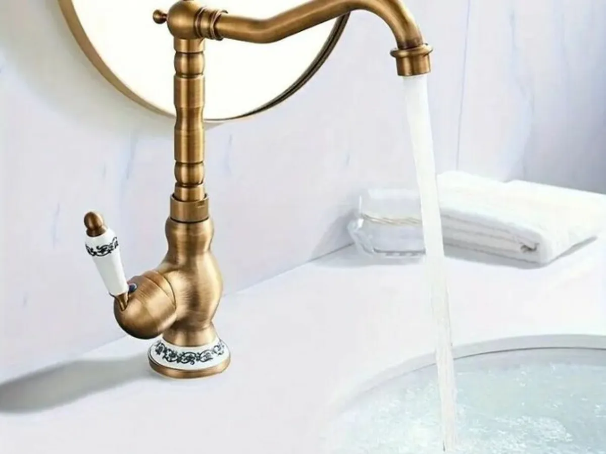 Bathroom Faucet Antique Brass Tap & Celadon Porcel - Image 1