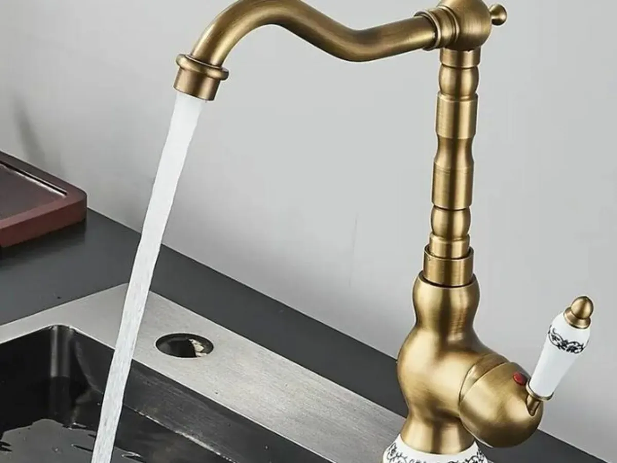 Bathroom Faucet Antique Brass Tap & Celadon Porcel - Image 3