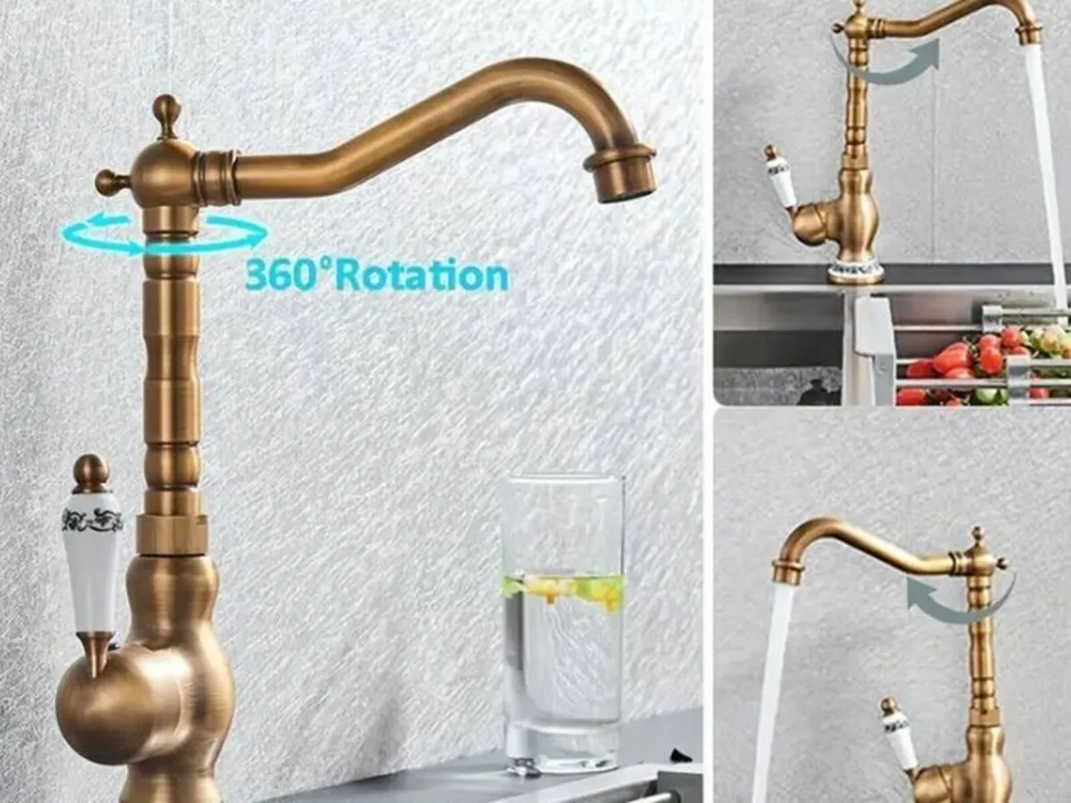 Bathroom Faucet Antique Brass Tap & Celadon Porcel - Image 4