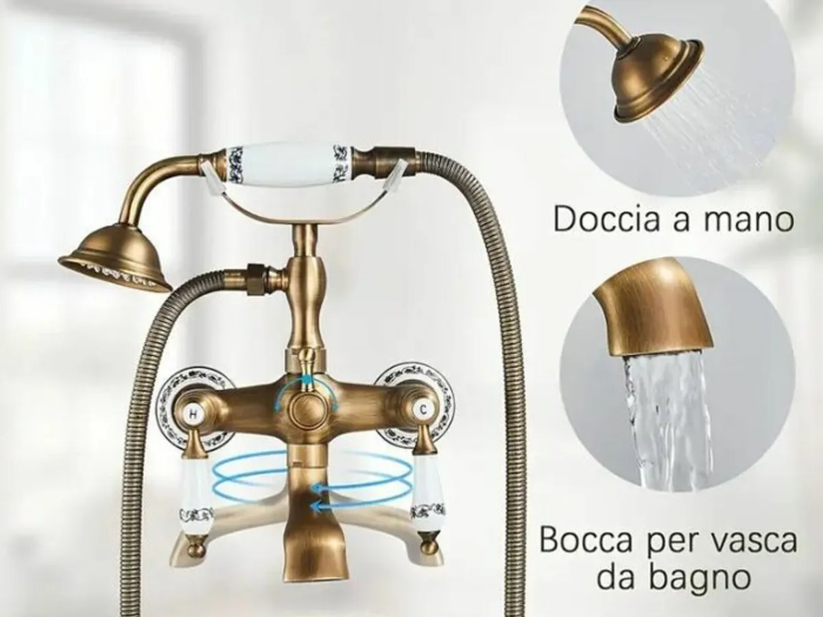 Antique Brass Bathtub Faucet with Hand Shower Taps - Image 3