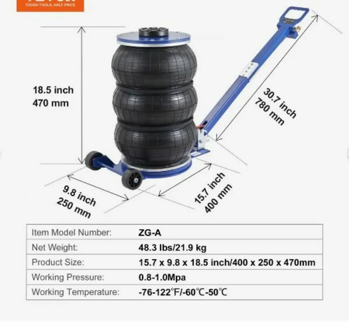 Air Jack, 5 Ton/11000 lbs Triple Bag Air Jack - Image 2