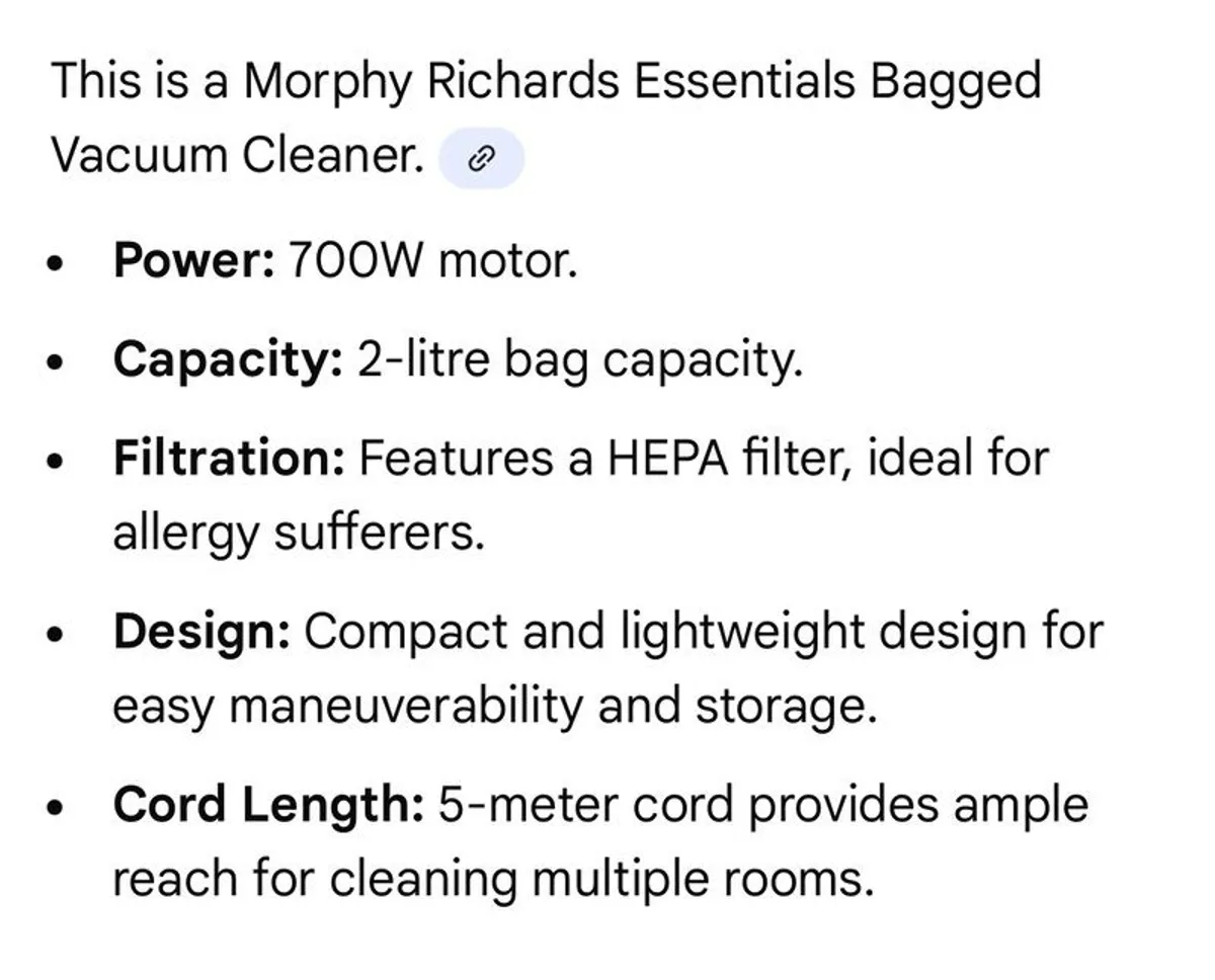 Small Morphy Richards Vacum Cleaner/Hoover - Image 2