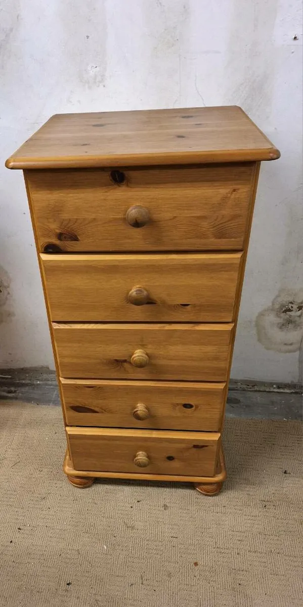 Five drawer pine bedside locker - Image 1
