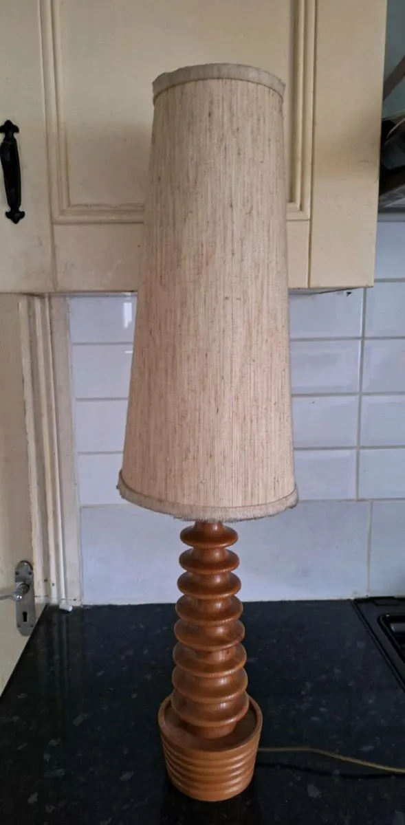 Lovely tall wooden table lamp with beige shade - Image 1