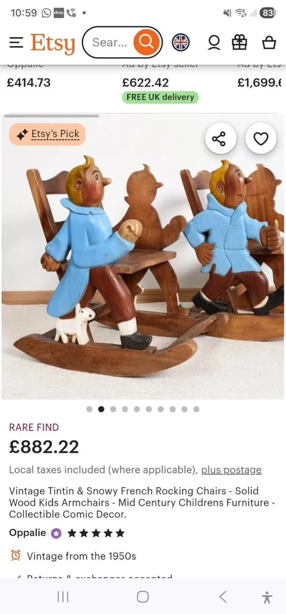 Kids tintin wooden rocking chair - Image 2