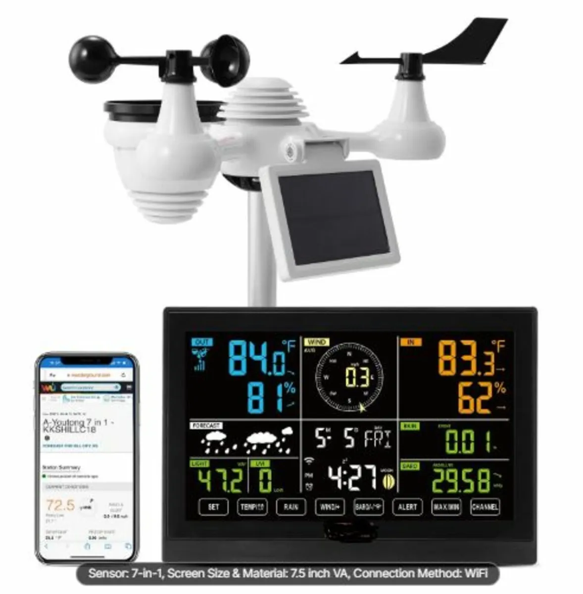 7-in-1 Wi-Fi Weather Station, 19.1 cm (7.5-inch) - Image 1