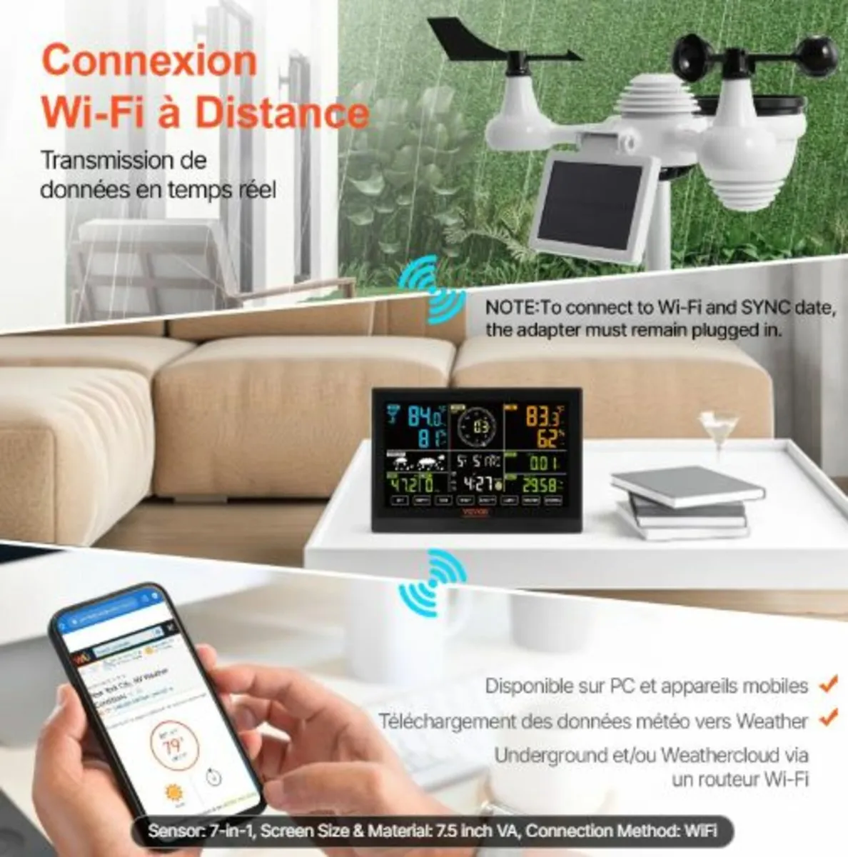 7-in-1 Wi-Fi Weather Station, 19.1 cm (7.5-inch) - Image 2