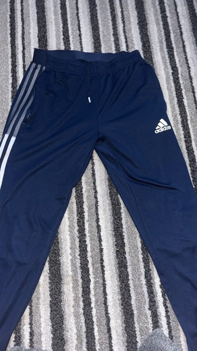 Adidas Navy 3 Stripe Track Pants - Image 1