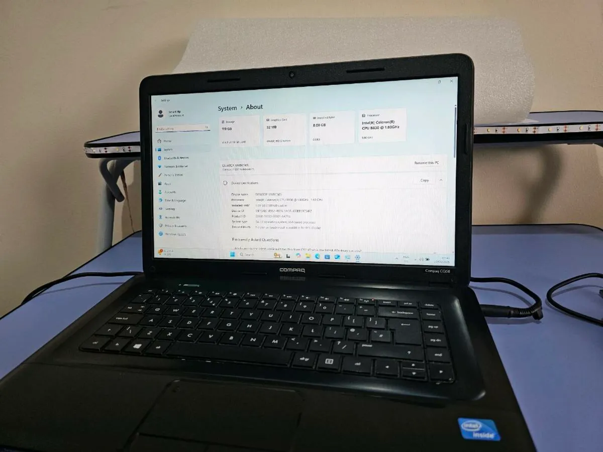 HP Compaq CQ58Intel, 8GB RAM,Samsung 128GB SSD + E - Image 3