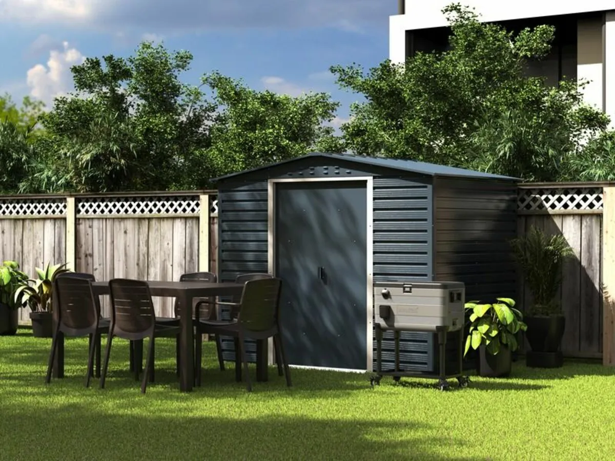 🏡 Alpine 8×6 Anthracite Grey Steel Garden Shed - Image 1
