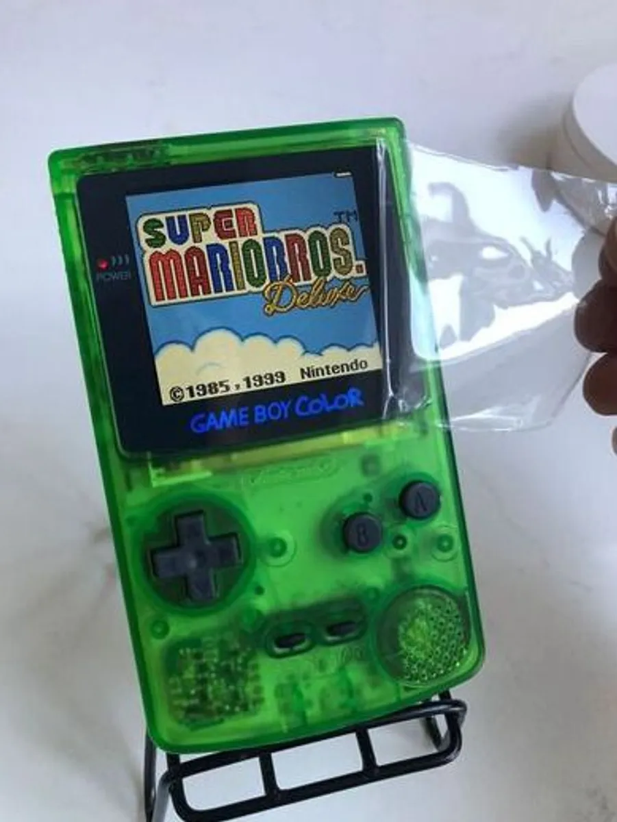 RETRO XMAS - Modded Gameboy Color of your Dreams - Gameboy Color in new Transparent Green Shell with IPS LCD Q5 Upgrade and Sound Amplification Mod - Image 1