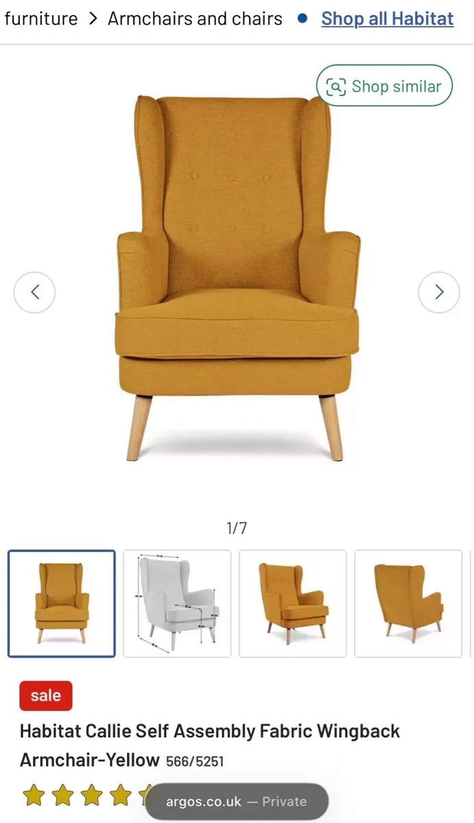 Habitat Callie Fabric Wingback Armchair- Yellow - Image 1