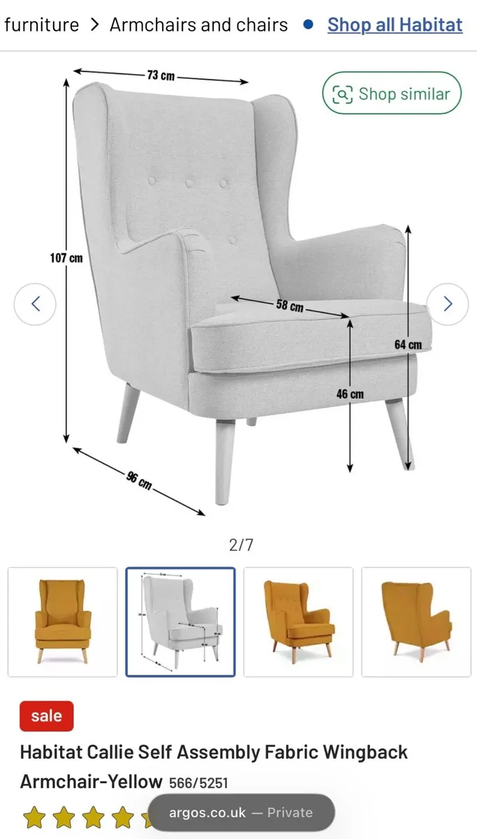 Habitat Callie Fabric Wingback Armchair- Yellow - Image 2