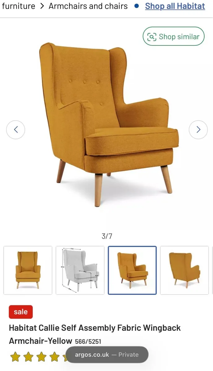 Habitat Callie Fabric Wingback Armchair- Yellow - Image 3