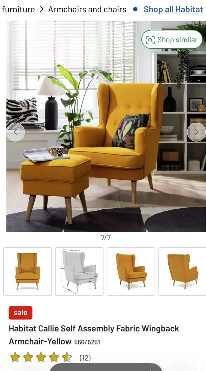 Habitat Callie Fabric Wingback Armchair- Yellow - Image 4