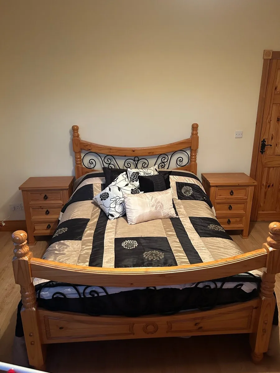 Pine Double Bed and Lockers (Like new) - Image 1