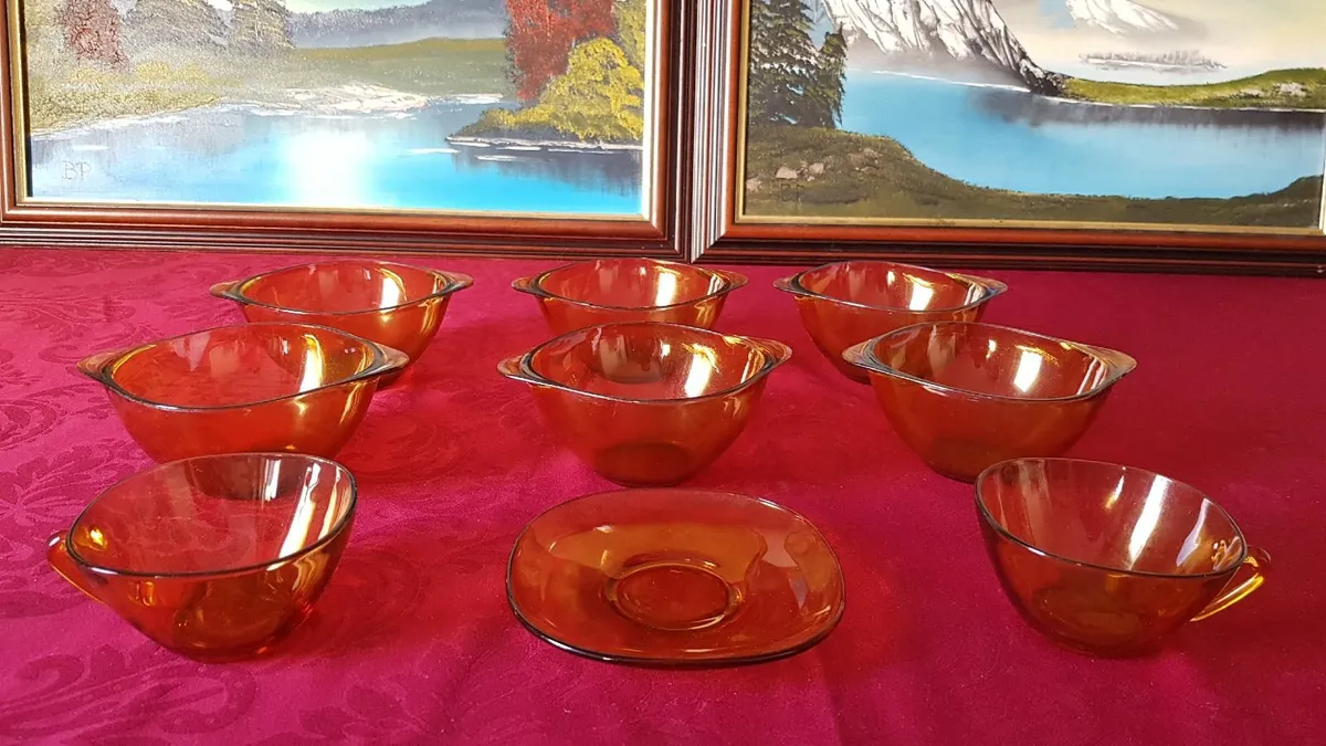 9 Piece Vereco France Amber Glass Selection - Image 1