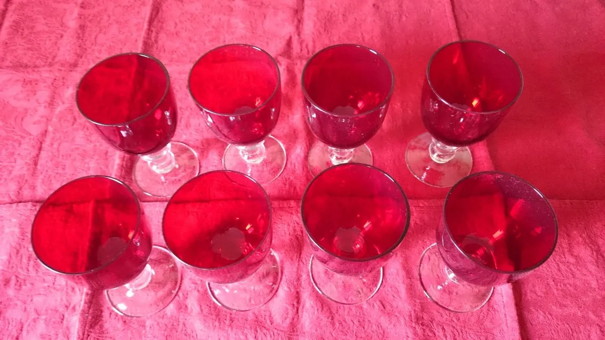 8 Piece Ruby Red Glass Stemmed Goblets - Image 3