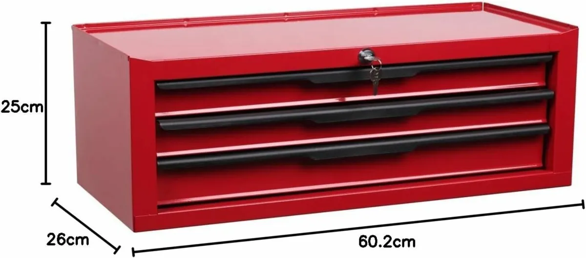 Durable 3-Drawer Tool Chest, Red - Image 2
