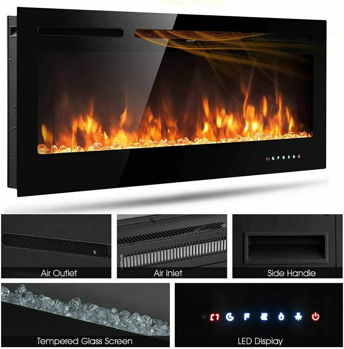 Electric Fireplace Touch Screen Colorful Flame - Image 2
