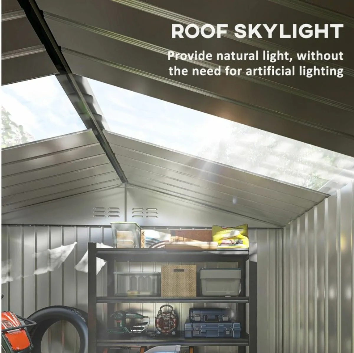 Galvanised Steel Garden Shed with Skylight & Floor - Image 2