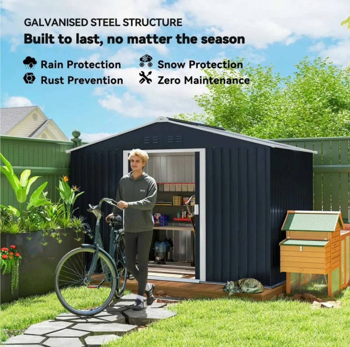 Galvanised Steel Garden Shed with Skylight & Floor - Image 3