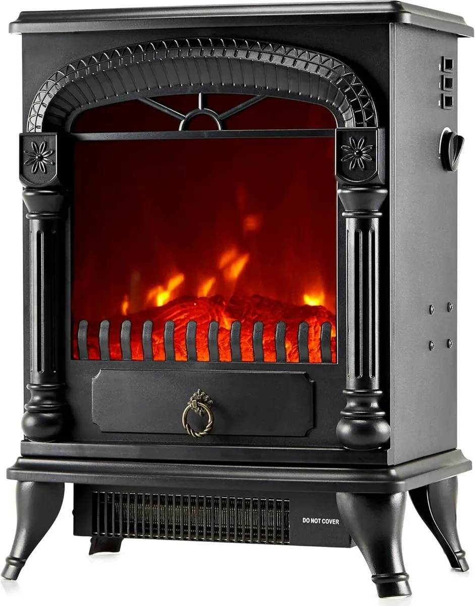 Electric Fireplace Stove Heater Wood Fire Flame - Image 1