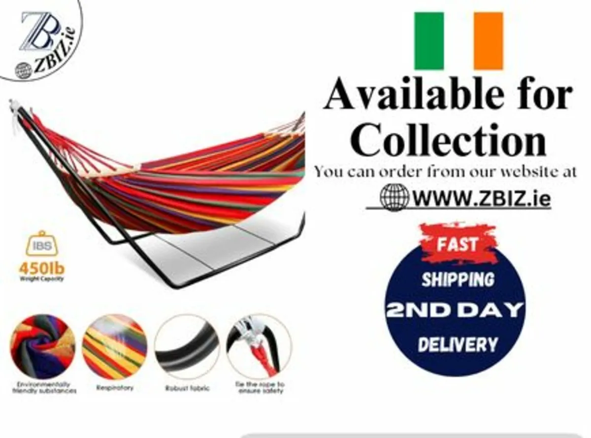 Hammock with Stand Double Cotton Fabric - Image 1