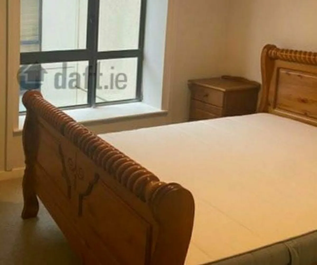 Solid wood double bed with mattress and bedside locker - Image 1