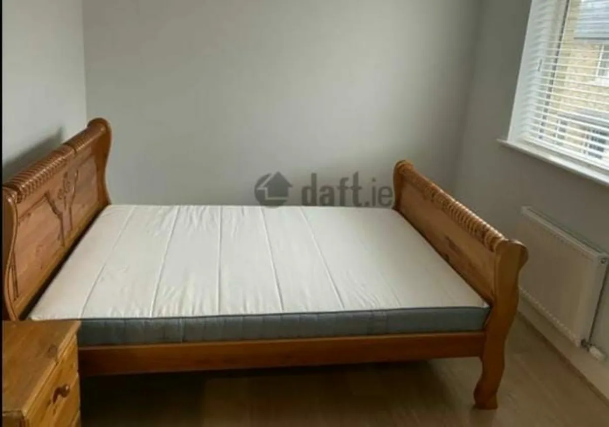 Solid wood double bed with mattress and bedside locker - Image 2