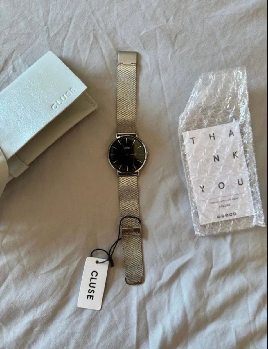 Brand new CLUSE watch, silver and black,with pouch - Image 1